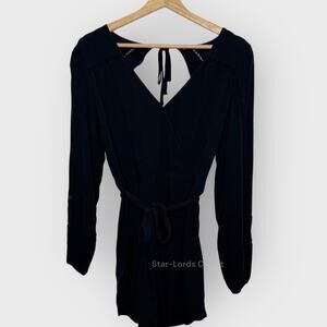 Abercrombie Fitch Wrap Long Sleeve Romper Small Black Minimalist Boho Resortwear